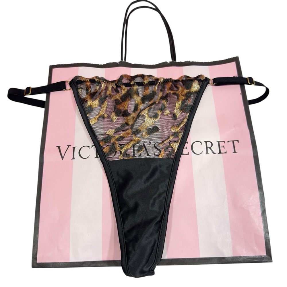 Victoria’s Secret Leopard Mesh Satin Thong‎ Panty M NWT Sexy Strappy Lingerie
